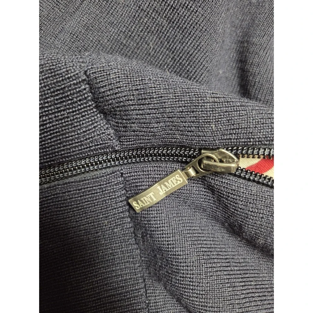 NWOT Saint James Depuis 1889 Full-Zip Wool Sweater Navy Sailor Stripe 46/XL
